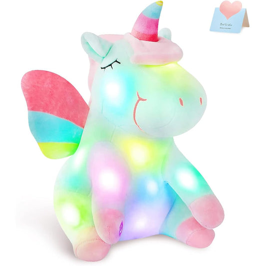 Athoinsu Light Up Pink Unicorn Soft Plush Toy LED Stuffed Animal Colorful Night Light Glowing Birthday Valentine's Day for Toddlers Girls Women 12 Inch