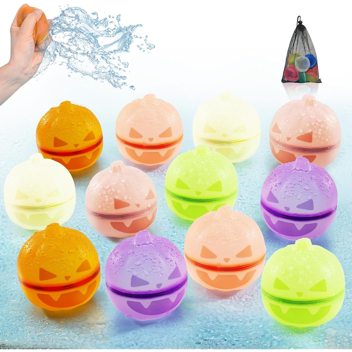 Hiliop Reusable Water Balloons Quick Fill & Self Seal Latex Free Silicone Magnetic Splash Water Balloons for Kids