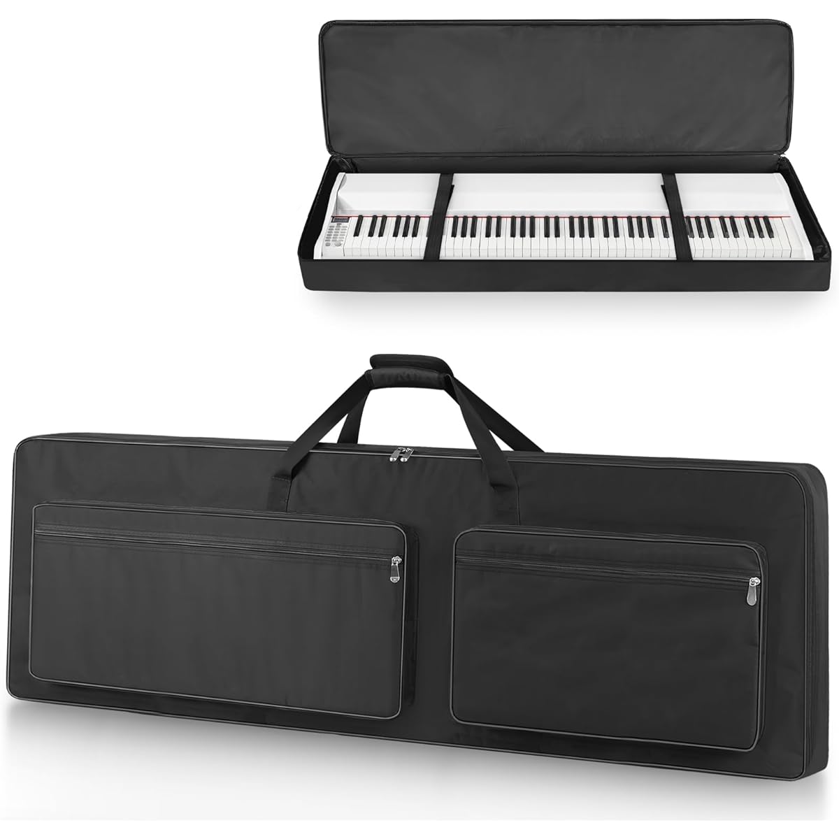 XIDIHF 88 Key Keyboard Case 53.9" x 7.1" x 14.6" Portable Padded Piano Bag Keyboard Gig Bag with Handle and Adjustable Shoulder Strap 4 Pockets for Keyboard Accessories (Black)
