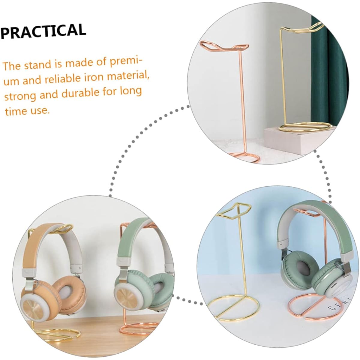SWOOMEY Headset Simple Headphone Stand Headband Stand Desk Accessories Headset Rack Earphone Support Hanger Headset Frame Iron Rose Gold Headset Holder