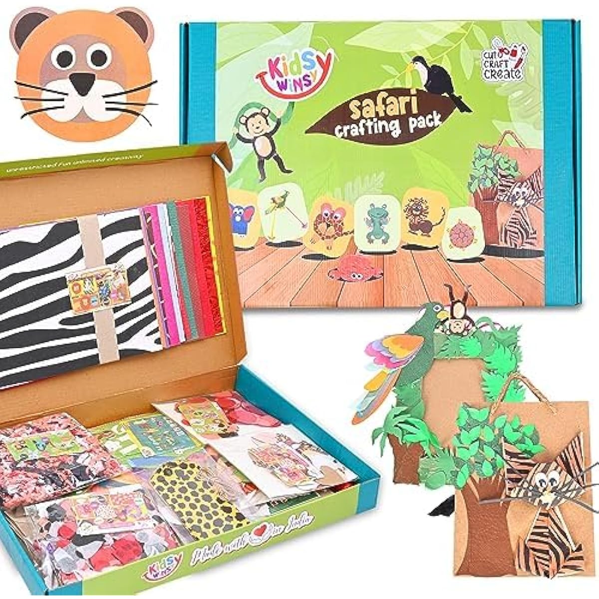 KidsyWinsy Jungle Safari Theme DIY Craft Kit | Bumper Pack with 20+ Paper Animal Craft Activities & 300+ Pieces | Great Gift for Kids of All Ages