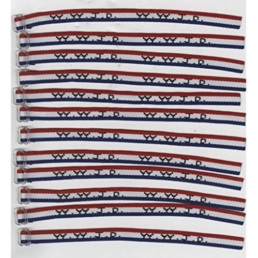 1 Dozen Red White Blue Stripe With Black Writing Woven W.W.J.D Wrist Bands What Would Jesus Do