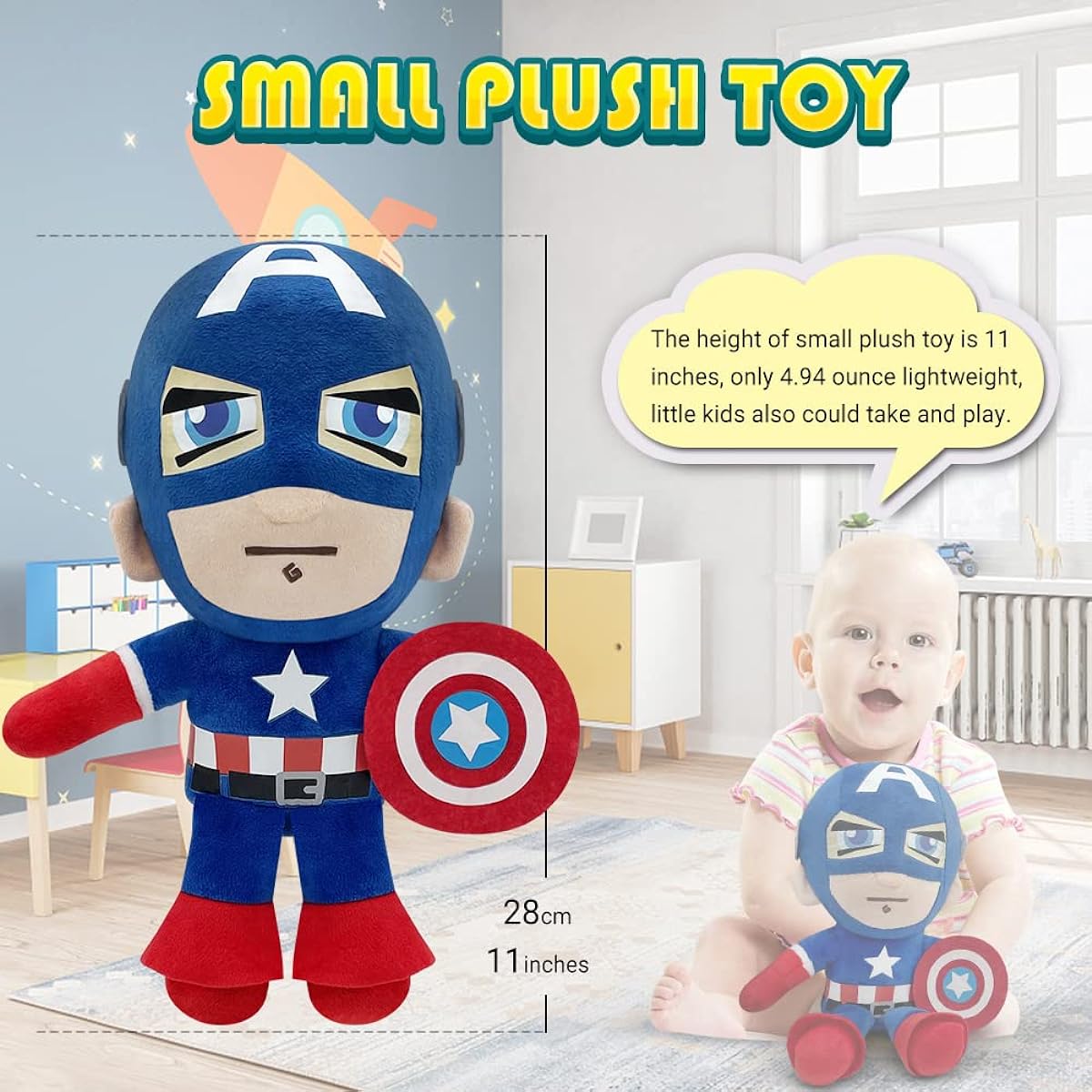 SPAKTOY Hero Plush Toy Hero Stuffed Animal 11 Inch Hero Door Decor Stuffed Animal Toy Gift for Boys/Girls (Blue)