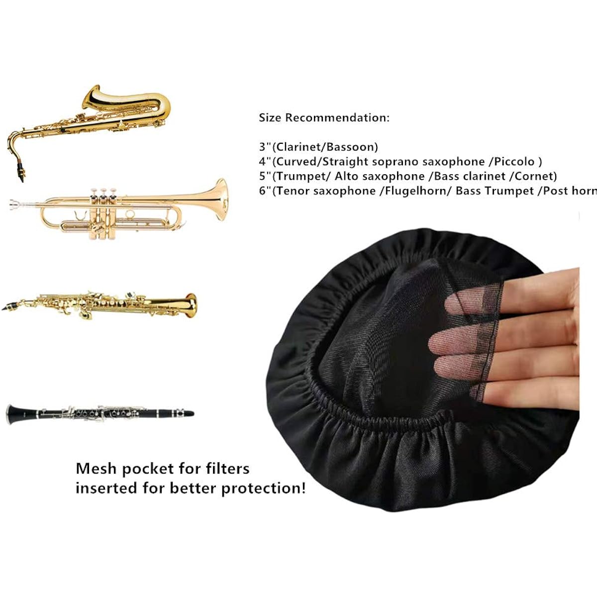 KYT Music Instruments Bell Cover Trumpet Alto Saxophone Bell Cover 5" Washable Reusable 2 Layer Bell Cover for Trumpet Alto Saxophone Bass Clarinet Cornet
