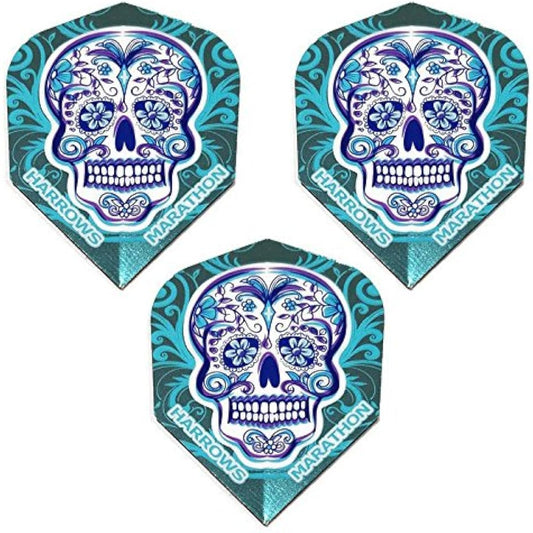 Art Attack Harrows Marathon Sugar Skull Day of the Dead Metallic 100 Micron Super Powerful Dart Flights (1 Set)