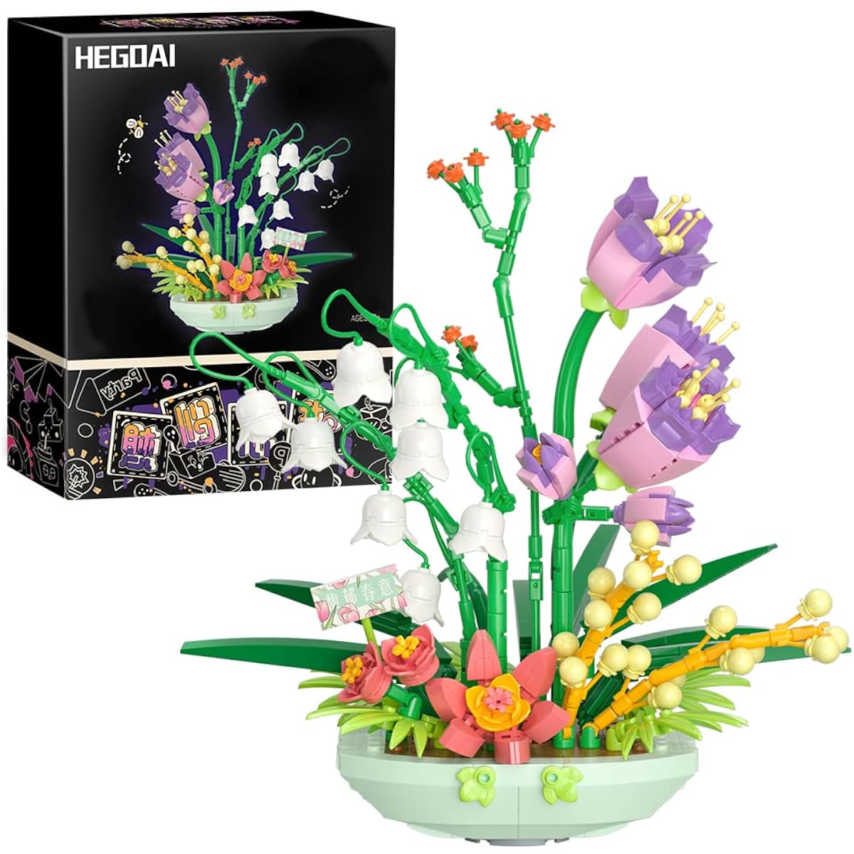 HEGOAI Lily of the Valley Flower Potted Plant Assembly Set Botanical Collection Bonsai Tree Plant Assembly Toy for Girls Couples Adults Women 632 Pieces Mini Blocks