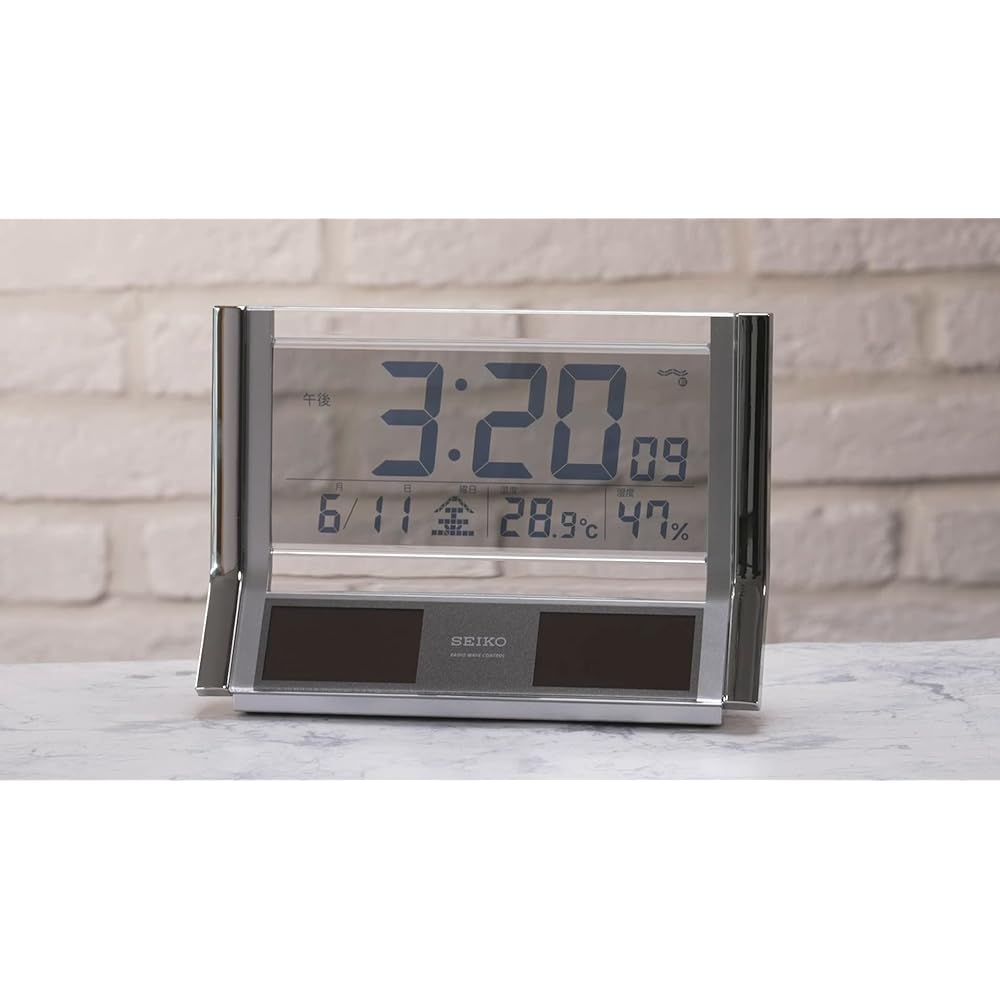 Seiko Clock Table Clock Hybrid Solar Radio Digital Calendar Temperature Humidity Display Silver Metallic SQ690S SEIKO