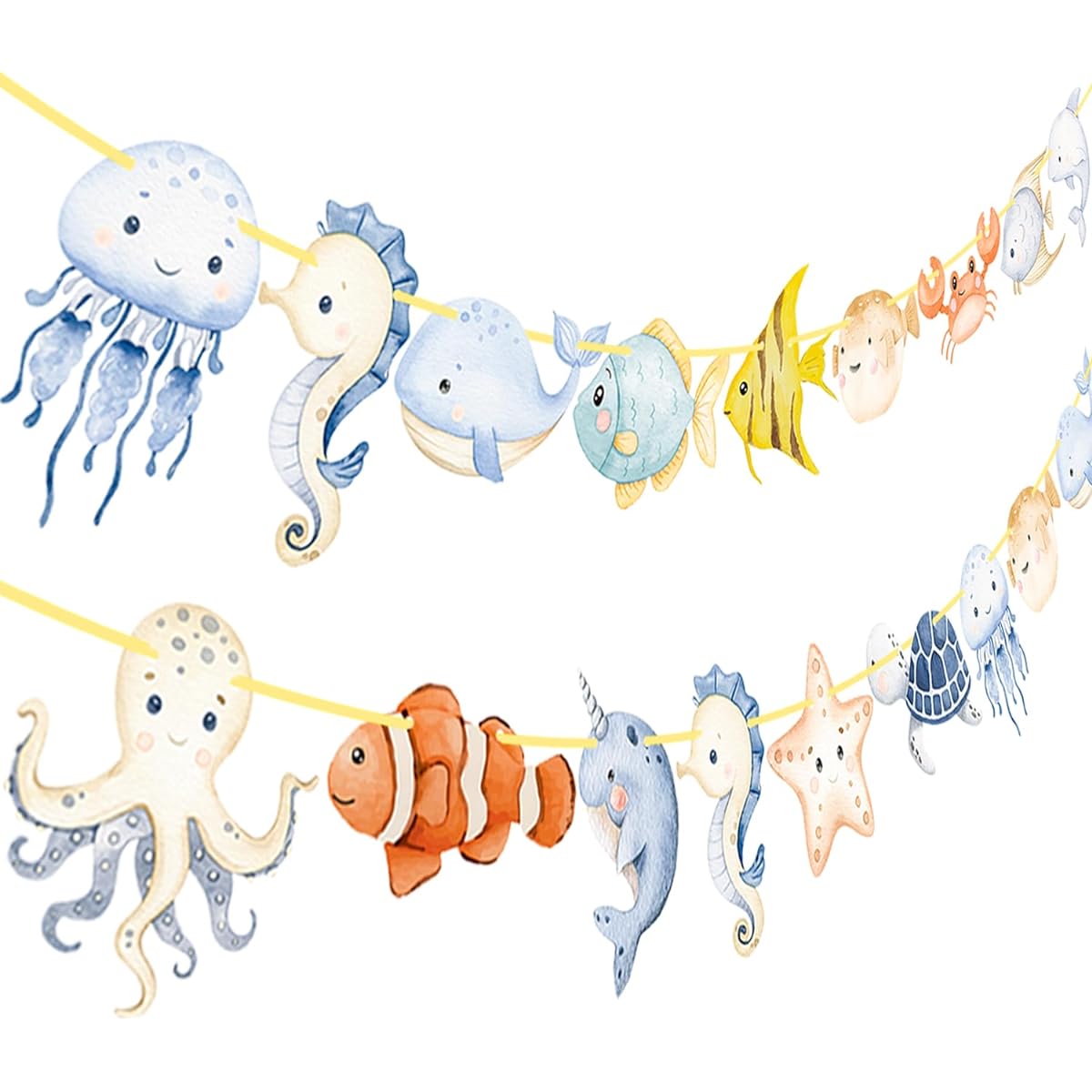 2 Pieces Marine Animal Banner Sea Animal Birthday Party Cutout Banner Ocean Theme Party Decorations Under the Sea Baby Shower Supplies