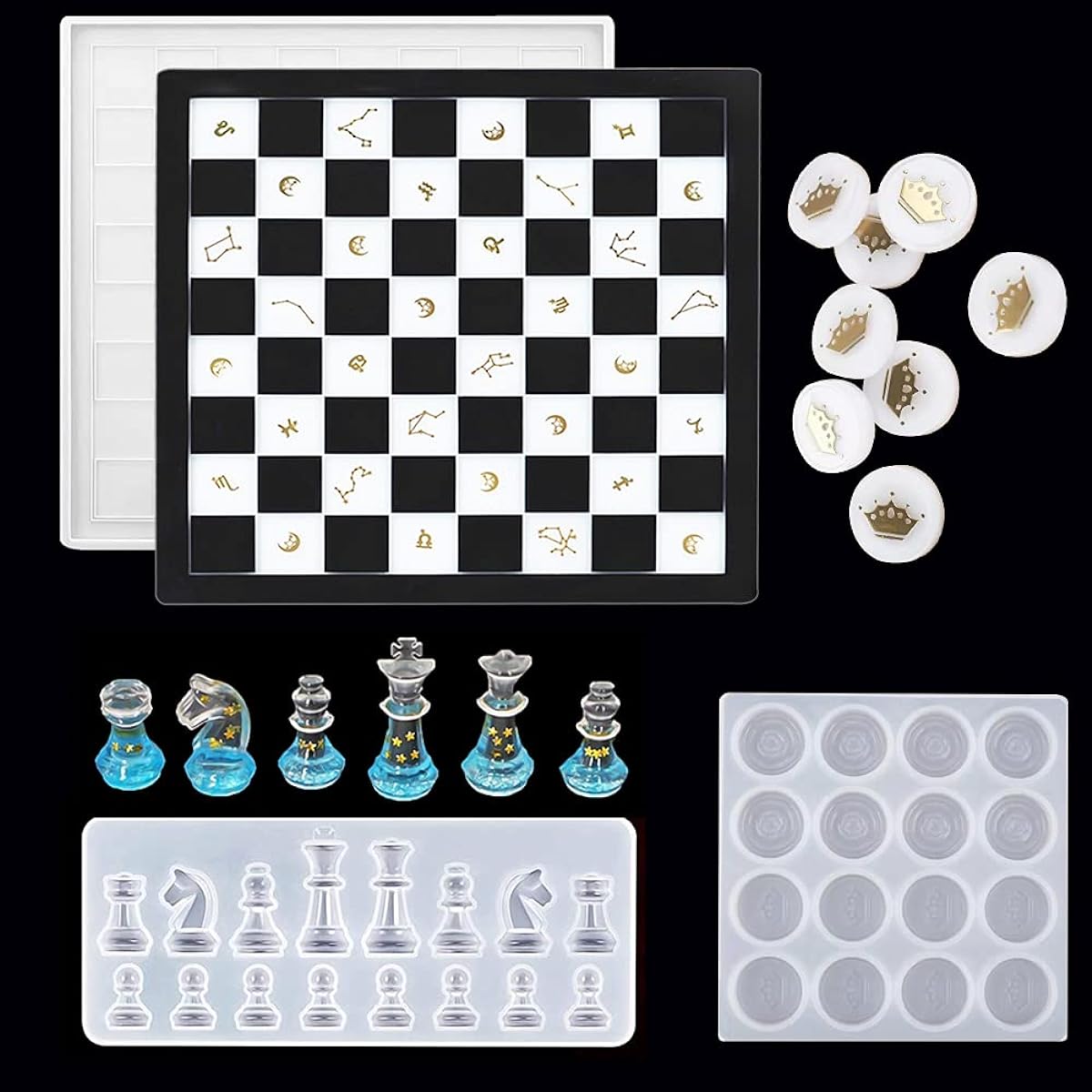 3 Pieces Chess Silicone Mold Resin Chess Set Mold 3D Checker Chess Mold for Resin Casting Epoxy Resin Mold DIY Chess Board Resin Mold for Making Board Game Supplies (3 Pieces)