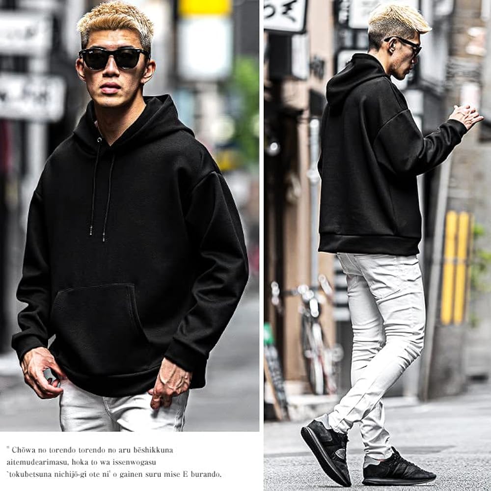 [Sumdif] Punch material sweatshirt hoodie for men [Big silhouette] Plain, oversized, loose, thick, stretchy, soft and smooth to the touch, glossy, casual