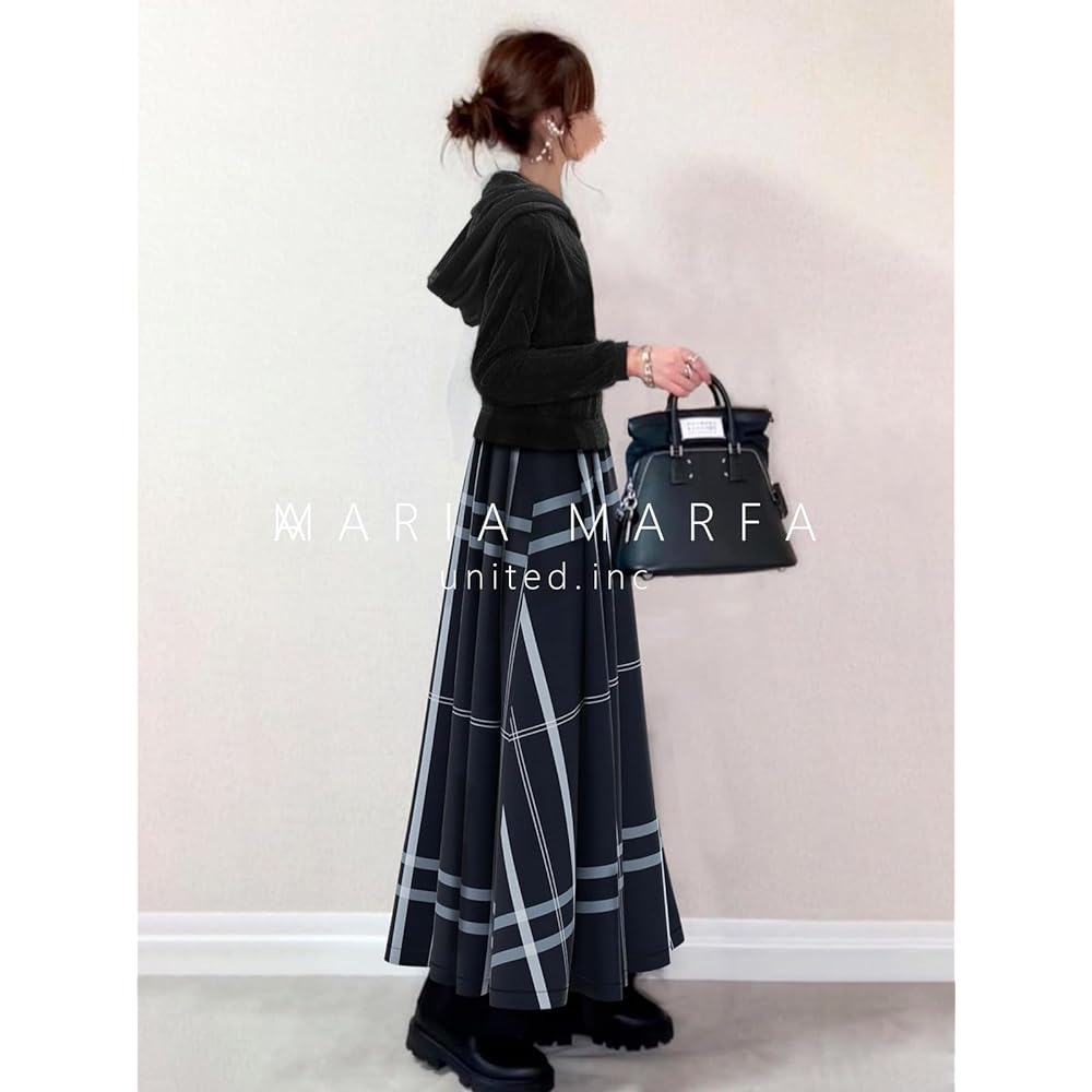 [MARIA MARFA] Limited stock 2-piece set knit tops checked long skirt autumn winter elegant ladies 3A-M15