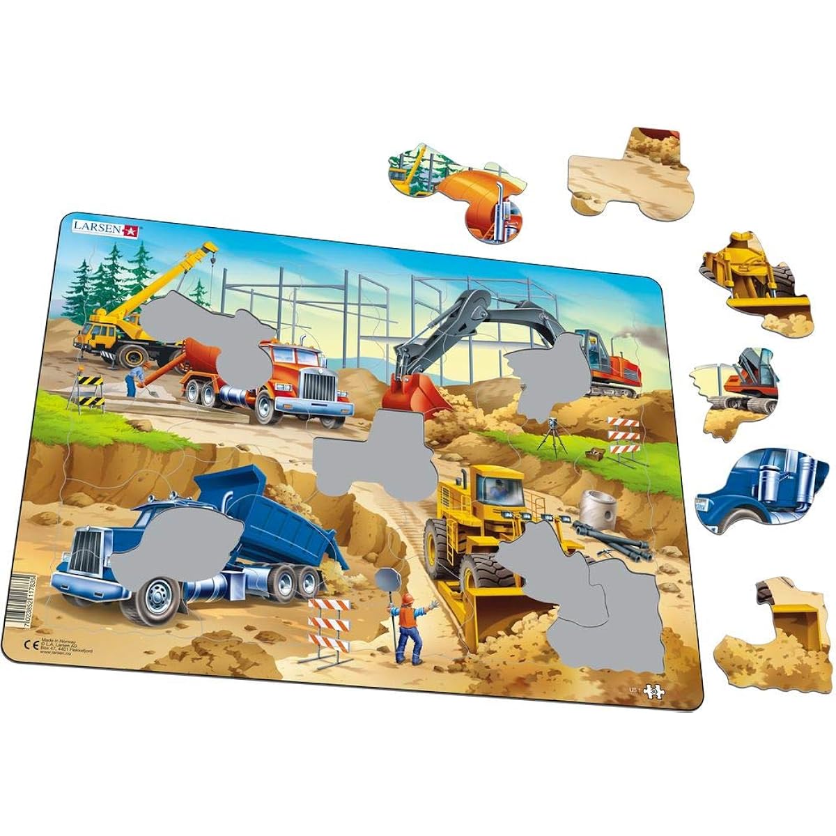 Larsen Puzzles Larsen Construction Educational Jigsaw Puzzle - 60 Piece Tray & Frame Style Puzzle - Handcrafted Exclusively in Norway