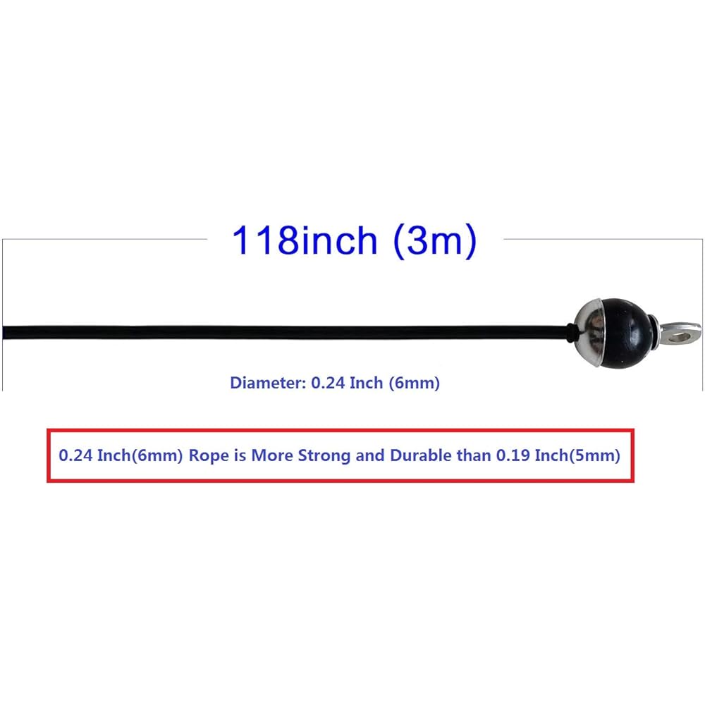 Home Gym Fitness LAT Pull Down Cable Replacement 78/118/236 Inch 6mm Adjustable Length Pulley System Cable Machine Workout Equipment Steel Wire Rope with Rubber Stopper Ball
