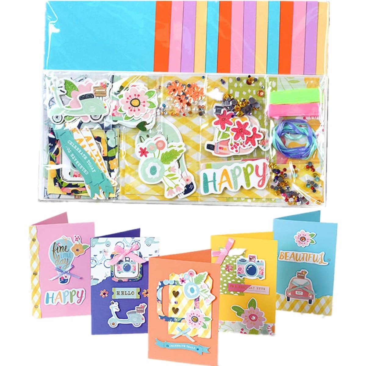 Gigicloud Paper Card Making Kit, Colorful Handmade Greeting Card Kit DIY Making Materials Set for Birthday Invitations Thanksgiving Christmas Holidays Baby Shower