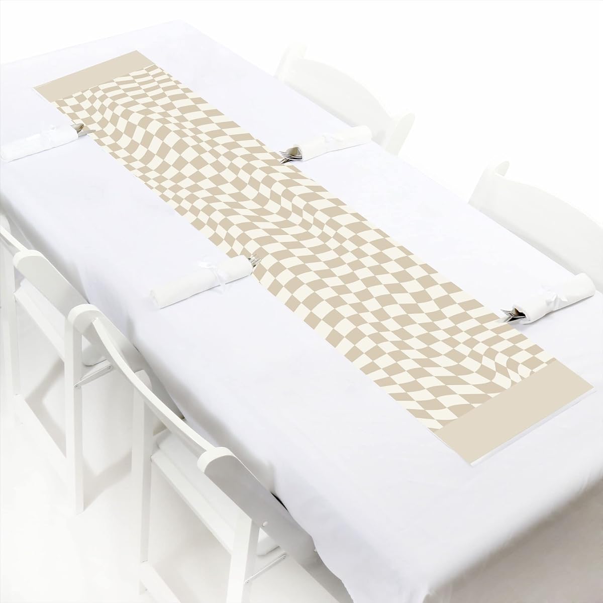 Big Dot of Happiness Tan Check Party - Petite Paper Table Runner - 12" x 60"