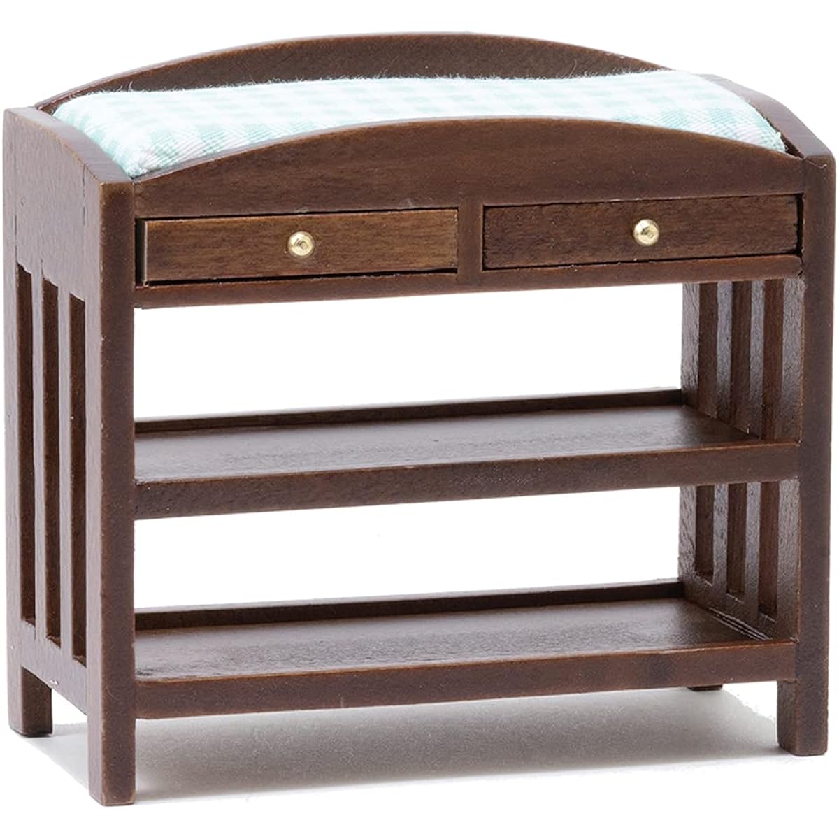 Dollhouse Miniature Slatted Changing Table with Mattress (Walnut Changing Table with Blue Mattress)
