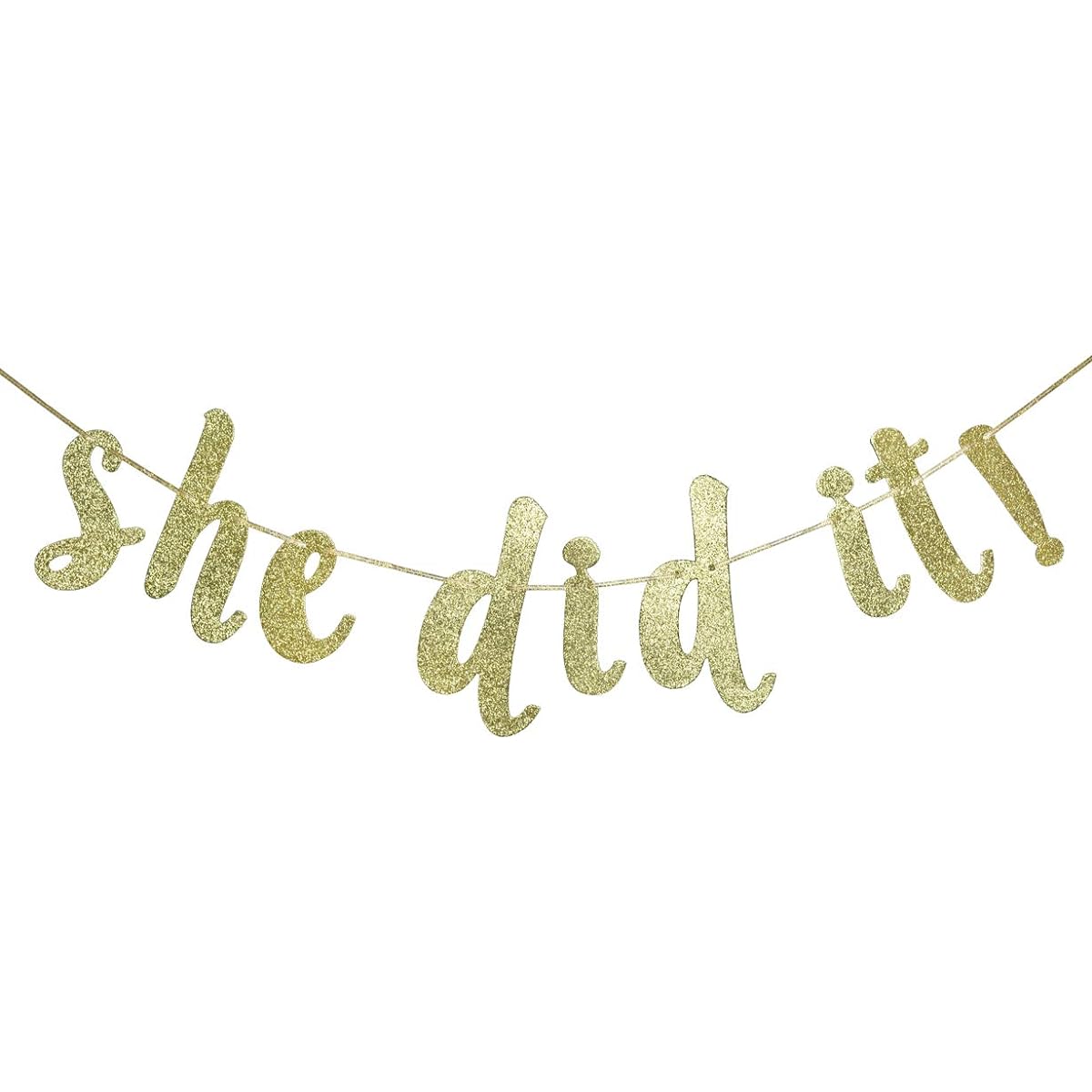 She Did It Gold Glitter Cursive Banner Sign Graduation Garland for 2021 Grad Party Decorations Supplies (Gold)