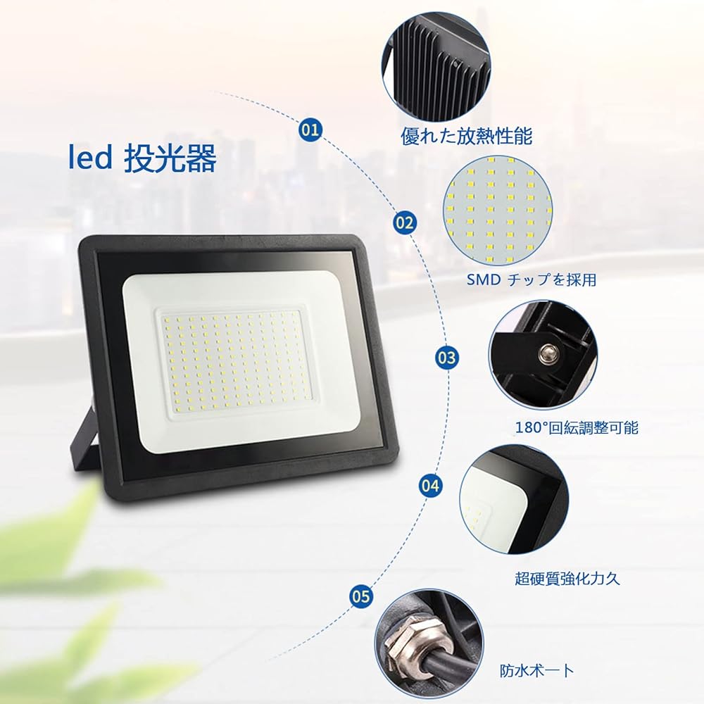 IP66 Waterproof Energy Saving High Brightness LED Floodlight 100W 15000LM, Ground Plug PSE Compatible, 1.8M Cord, Work Light, Parking Lot Light, Sign Light, Factory, Warehouse Lighting, Gymnasium, Garage Light, Street Light, Suitable for Indoor and Outdo