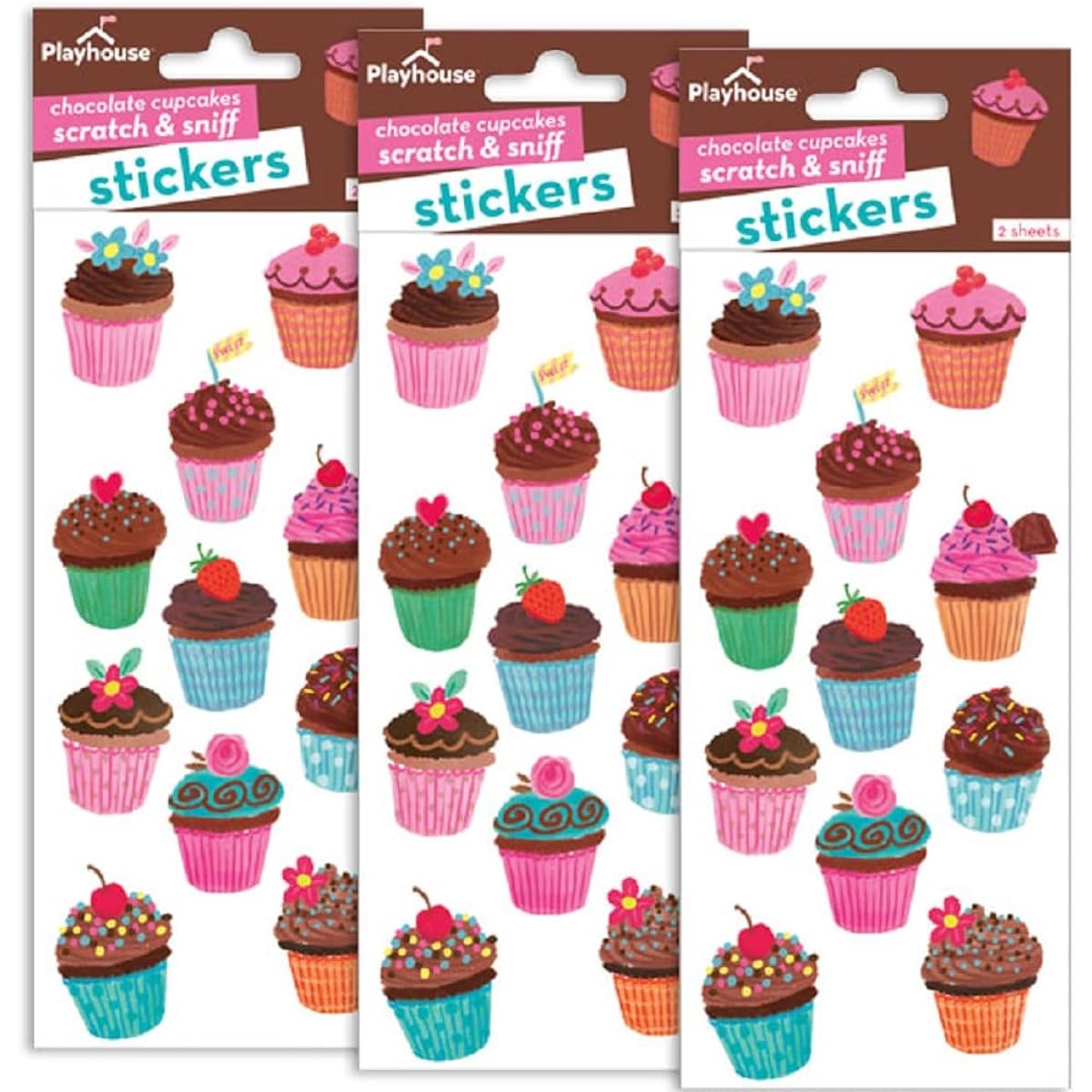 Playhouse Cupcake Party Chocolate Scented Scratch & Sniff Sticker Sheet - 3 Pack