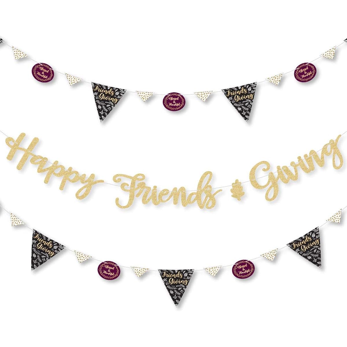 Big Dot of Happiness Elegant Thankful for Friendsgiving Thanksgiving Party Letter Banner Decorations with 36 Banner Cutouts and No Mess Real Gold Glitter Happy Friends Giving Banner Letters