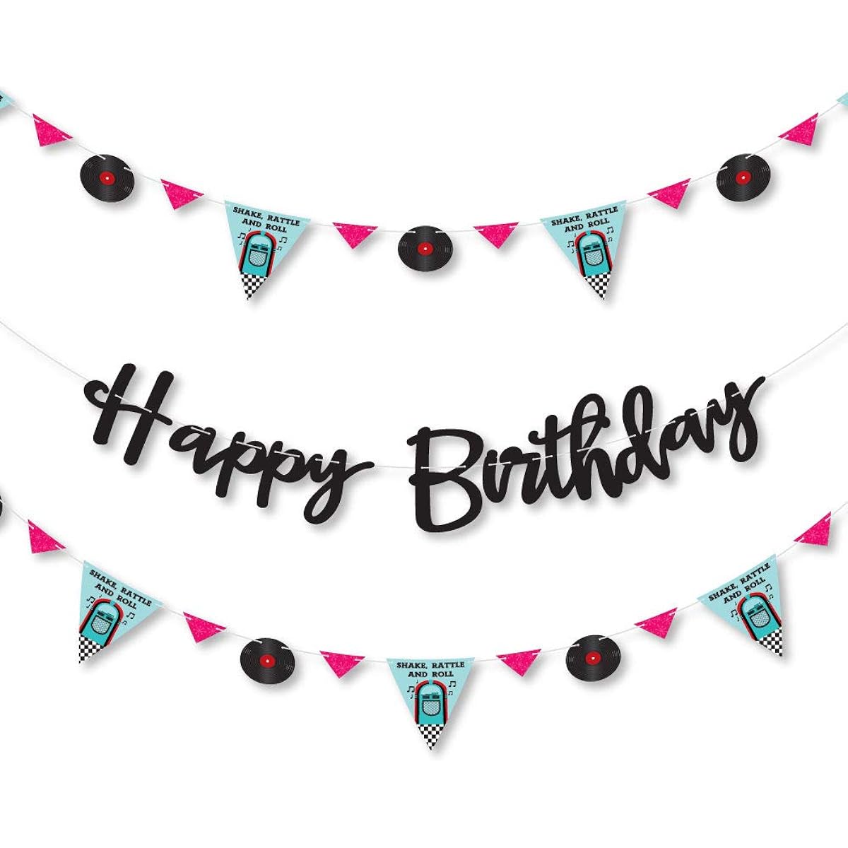 Big Dot of Happiness 50's Sock Hop - 1950s Rock and Roll Birthday Party Letter Banner Decorations - 36 Banner Cutouts and Happy Birthday Banner Letters
