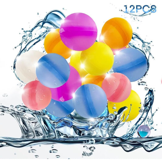 Anpole 12pcs Reusable Water Balloons for Kids, Refillable Water Bomb Balloons, Latex Free Silicone Water Balloons for Kids Adults Outdoor Activities Water Games Toys Summer Fun Party Supplies