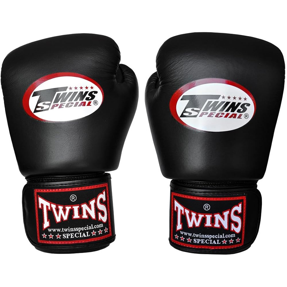 Twins Special Thai Boxing Gloves Black Leather Velcro