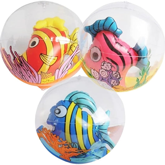 ArtCreativity 3D Fish Beach Balls for Kids - Set of 3 - Clear Balls with Colorful Fish - Inflatable Swimming Pool Toys - Underwater Party Supplies - Party Favors