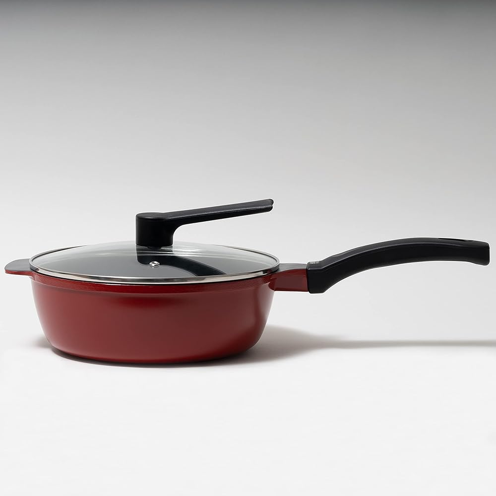 Pearl Metal Frying Pan 24cm IH Compatible with Glass Lid Omakase Pan NEO Blue Diamond Coat Red HB-2905