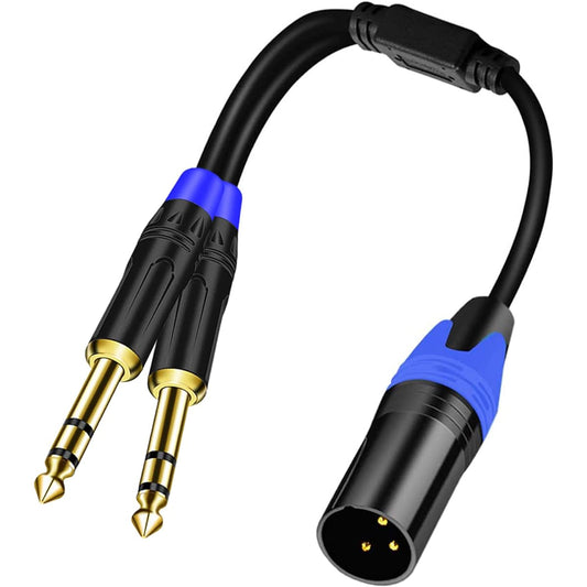 3 Pin XLR Male to Dual 6.35mm 1/4" TS Mono Microphone Patch Cable Male XLR to Double 6.35mm TS Y Splitter Converter Cable Dual 1/4" Mono to XLR Male Mic Audio Adapter Cord for Mixing (11.8")