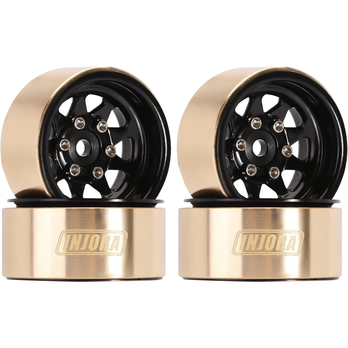 INJORA 1.0 Beadlock Wheels with Brass Rings Negative Offset -3.78mm 1" Wheels for TRX4M Axial SCX24 1/18 1/24 Upgrade (Black)