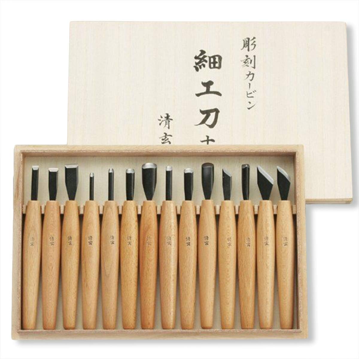 Wood Carving Knife Seigen's Knife Set of 14 in Paulownia Box Double-Layer Steel Length 128mm