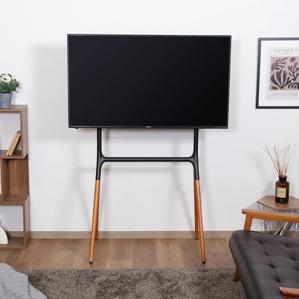Fuji Boeki TV Stand Width 80 x Depth 50 x Height 138 cm Black Brown Beech Wood 4 Legs Easel Style TV Installation 85985