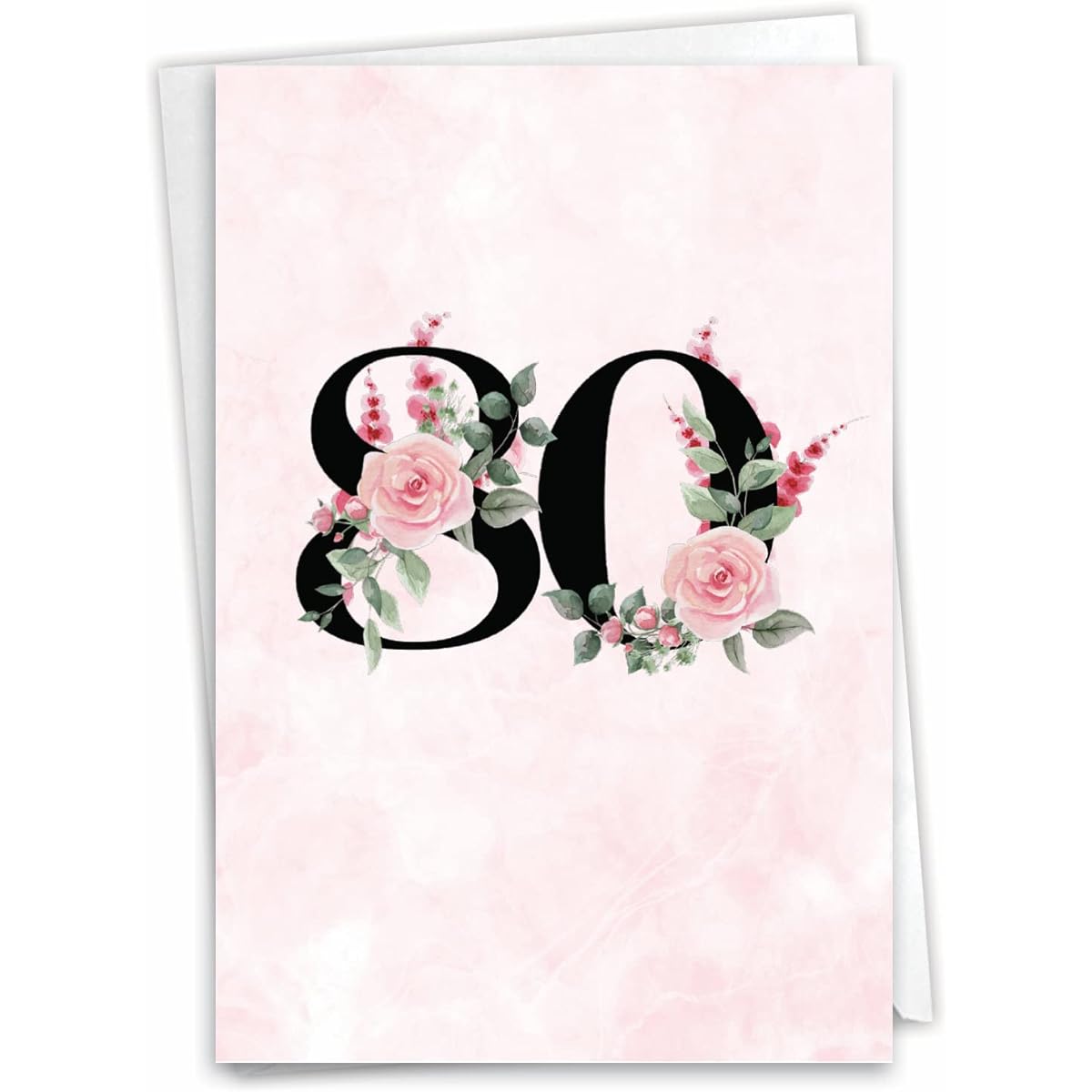 NobleWorks 80th Anniversary Milestone Birthday Greeting Card 5 x 7 Inch with Envelope (1 Card) Floral 80 Years Old C8262MBG