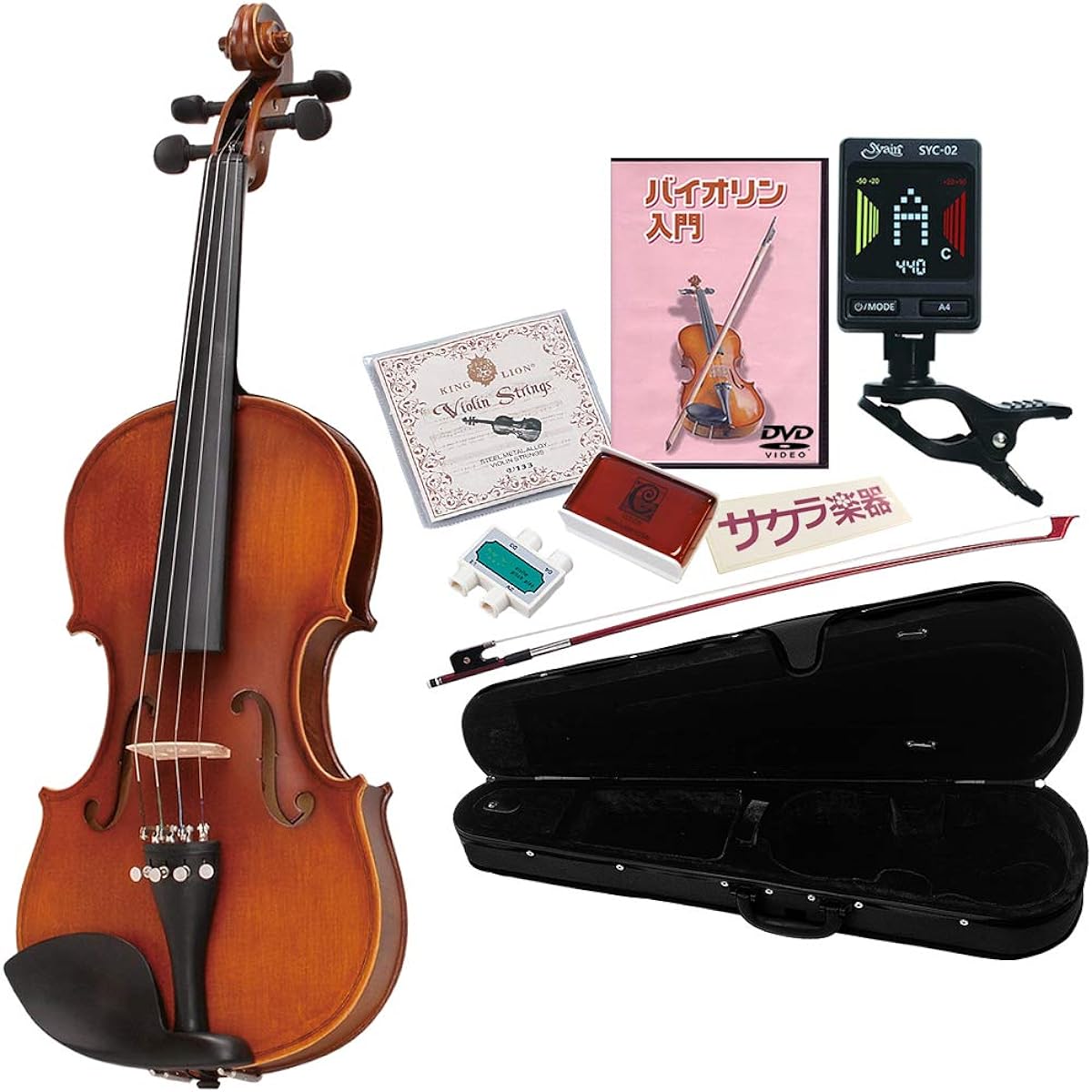 Hallstatt V-12/BR Violin, Brown, 4/4 Size, Sakura Musical Instruments Original Beginner's Light Set