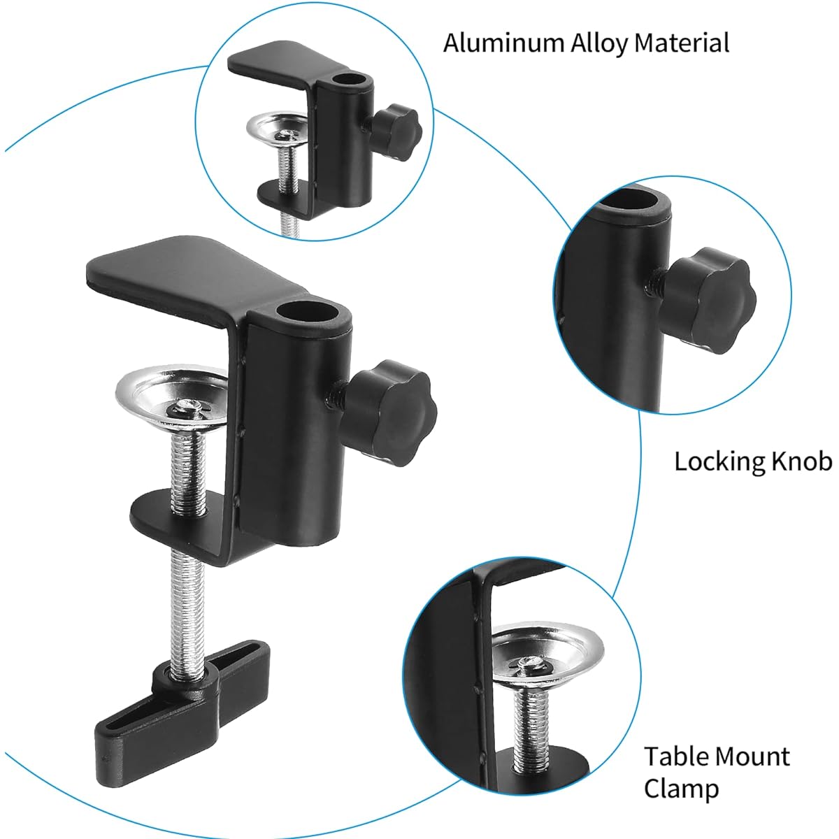 LifCratms C Clamp Base Stand Mount Accessories Metal Black Table Mount Clamp Desk Light Clamp Mount Holder for Desktop Lamp Monitor Microphone Arm Mount Stand (12mm/0.47inch Diameter)