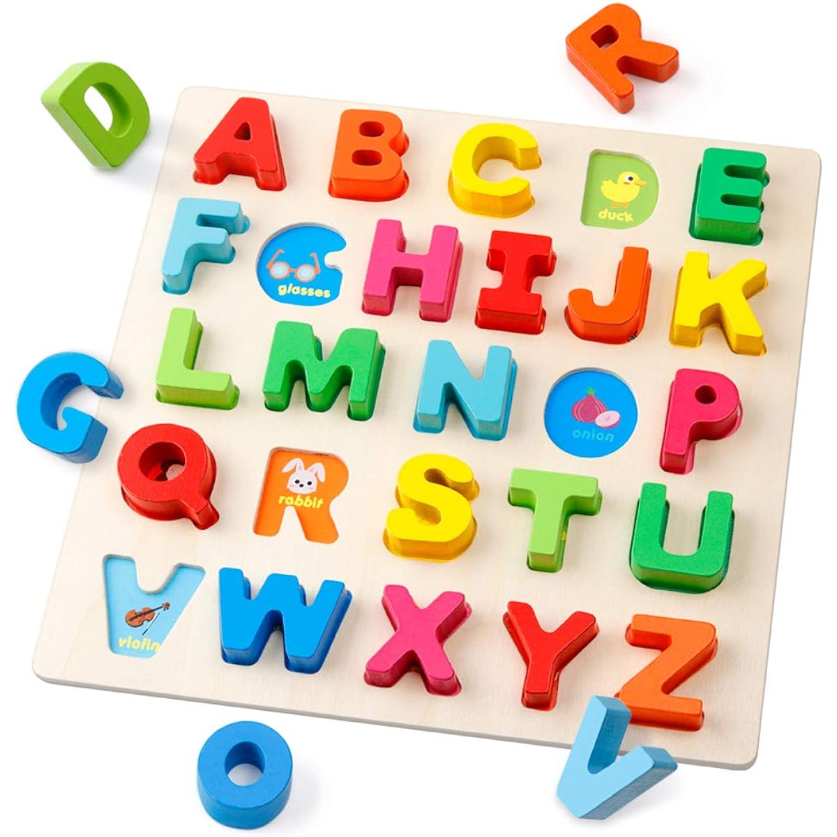 Coogam Wooden Alphabet Puzzle - ABC Letter Sorting Board Blocks Montessori Matching Game Jigsaw Puzzle Educational Early Learning Toys Gifts for Preschoolers