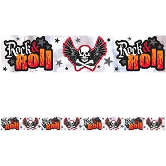 Amscan Fun Rock On Foil Party Banner, 7.6m, Black/Orange/Silver