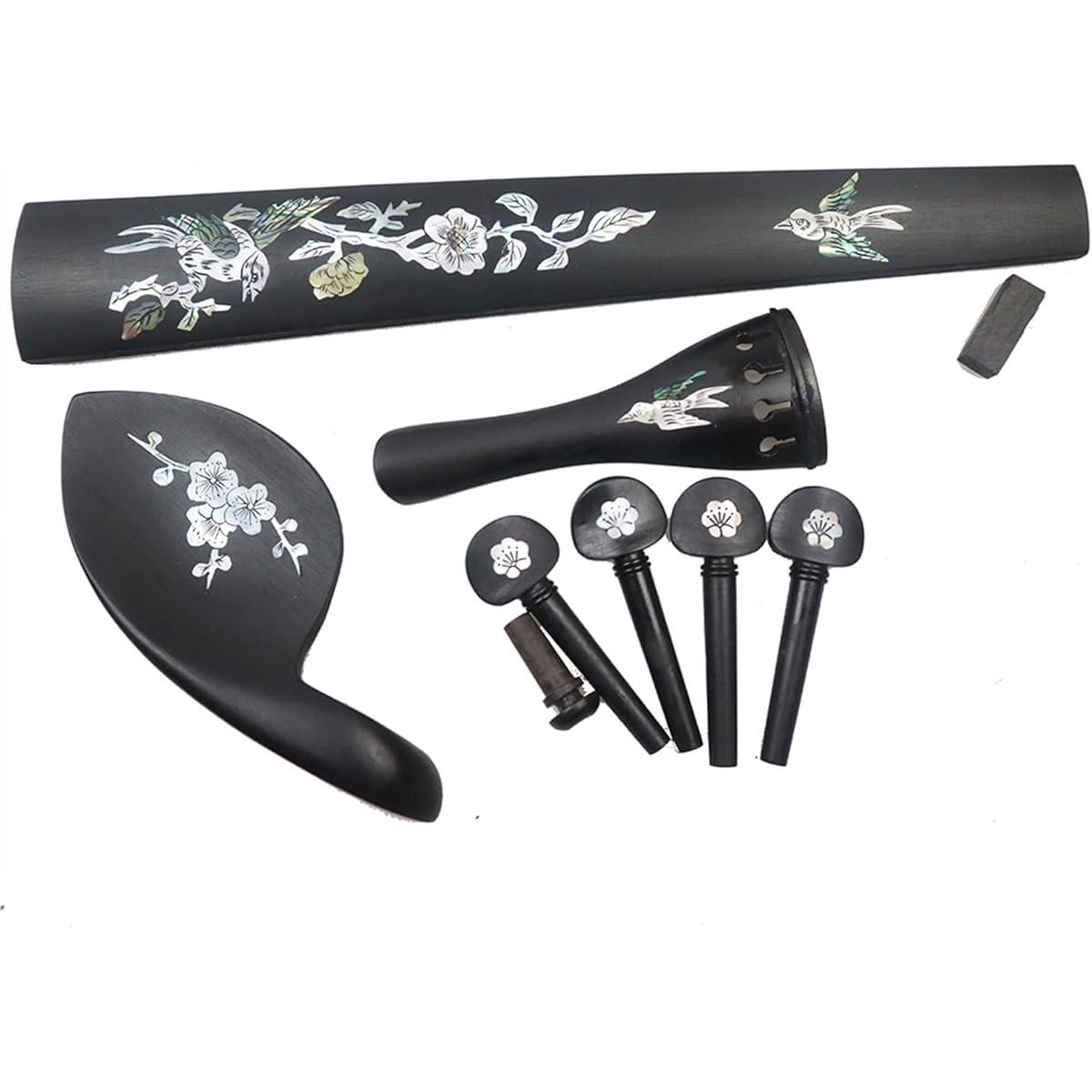 1 Set Ebony Wood Violin Replacement Parts for Violin Accessories Fingerboard Chin Rest Tailpiece End Pin Peg Inlay Decoration