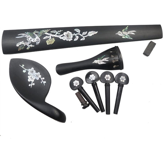 1 Set Ebony Wood Violin Replacement Parts for Violin Accessories Fingerboard Chin Rest Tailpiece End Pin Peg Inlay Decoration