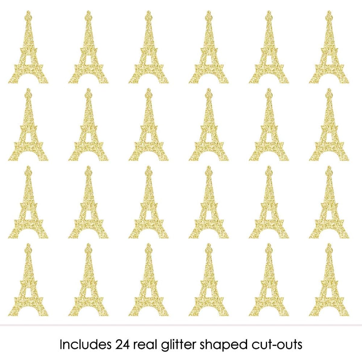 Gold Glitter Eiffel Tower - No Mess Real Gold Glitter Cutouts - Paris Themed Baby Shower or Birthday Party Confetti - Set of 24