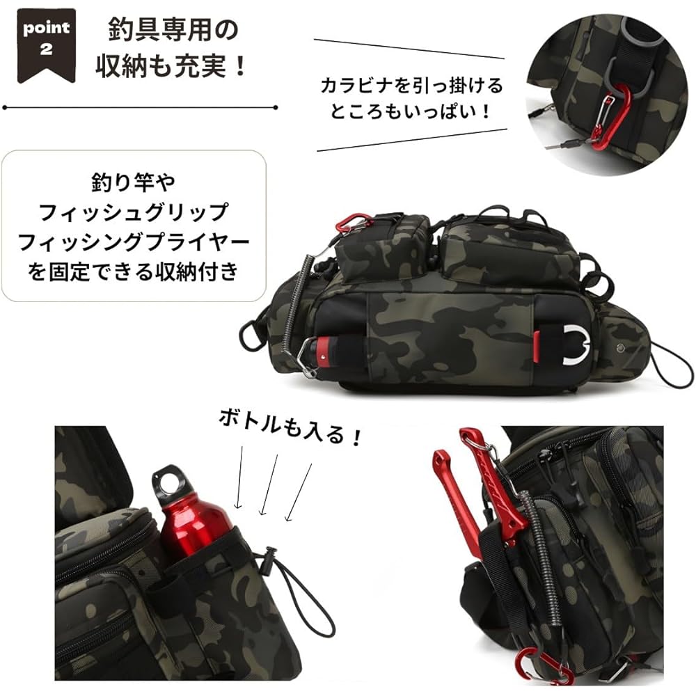 Cows Factory Fishing Bag with Towel Holder Fishing Bag Tackle Bag Rangan Bag Camera Bag Bass Fishing Waterproof Multifunctional Large Capacity Wide Mouth (Khaki Camo, Dark Navy Camo, Black) (Black)