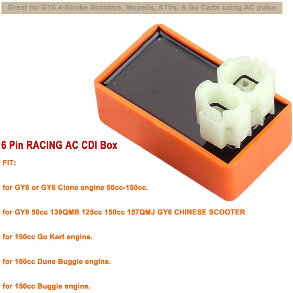 Poweka Gy6 50cc 125cc 150cc Scooter Moped Racing Cdi Box 6 Pin + Ignition Coil + 3 Electrode Spark Plug