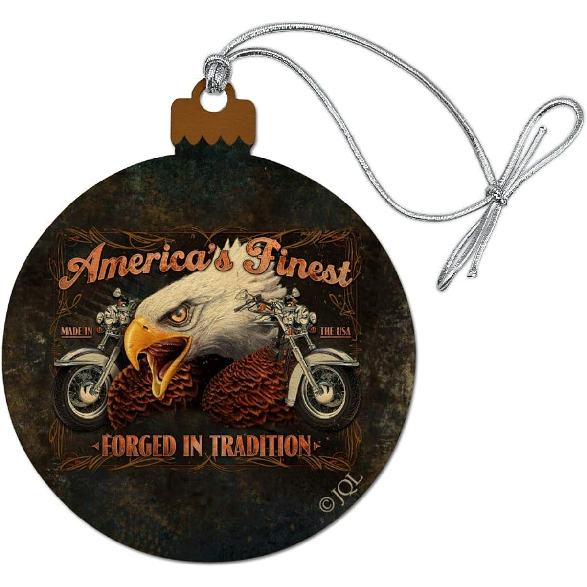 Traditional American Eagle Motorcycle America's Finest Forged Wood Christmas Tree Holiday Ornament