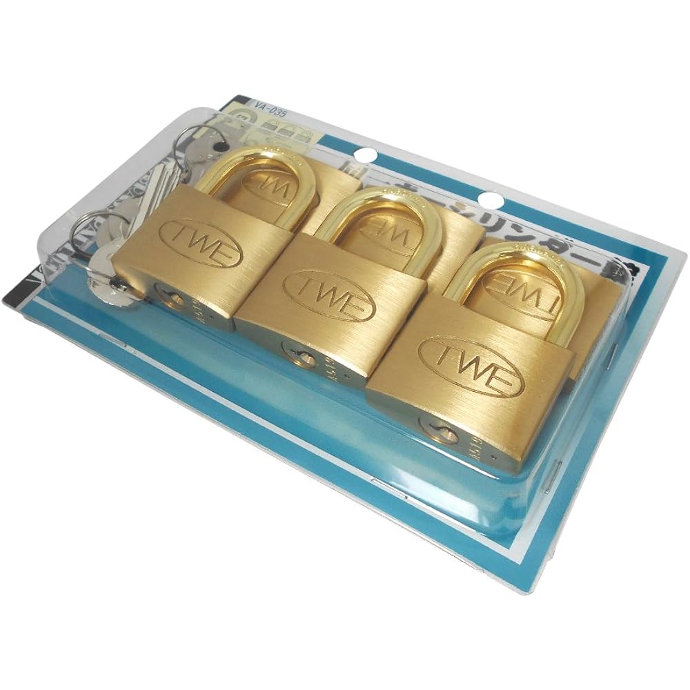 Wake Sangyo TWE Same Key Cylinder Lock Padlock 40mm Warehouse Door Security VA-035 6 Units, 9 Included Keys