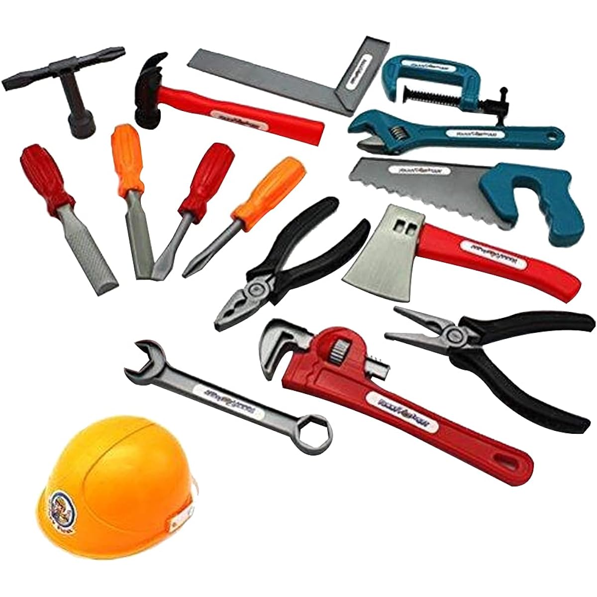 Odowalker Repair Tool Toys, Realistic 22 Pieces Plastic Repair Kit Tool Toy Set Pretend Play Toys with Helmet, Screwdriver, Pliers, Wrench and More for Boys and Girls