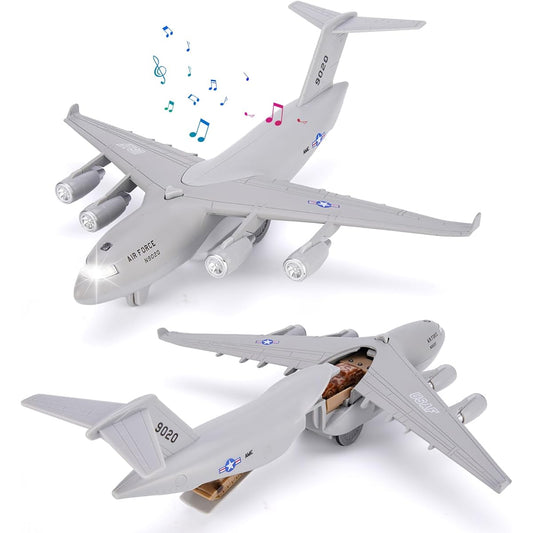 Crelloci Air Force Diecast Plane Toy with Lights & Sounds Pull Back Grey Metal Military Model Airplane Army Aircraft Fighter Toy for Ages 3+