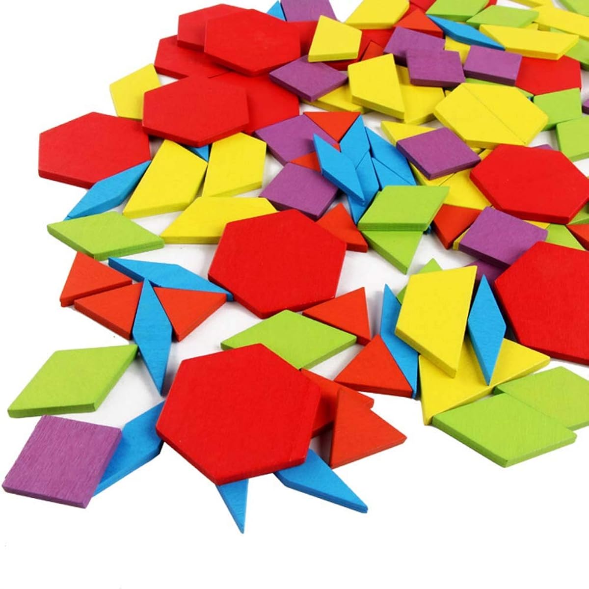 JCREN Wooden Pattern Blocks Montessori Toys Shape Puzzle Preschool Classic Educational Tangram Geometric Brain Teaser Toys for 4-8 Years Old Best Gift for Kids with 24 Design Cards