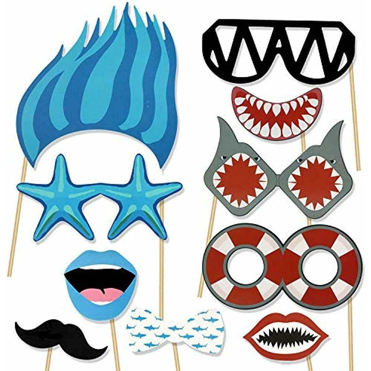 PowerTRC Photo Booth Props | Ocean Shark Themed Photo Booth Party Props | Birthday Party Supplies Props for Photos and Decorations | 25 Pieces Variety Props