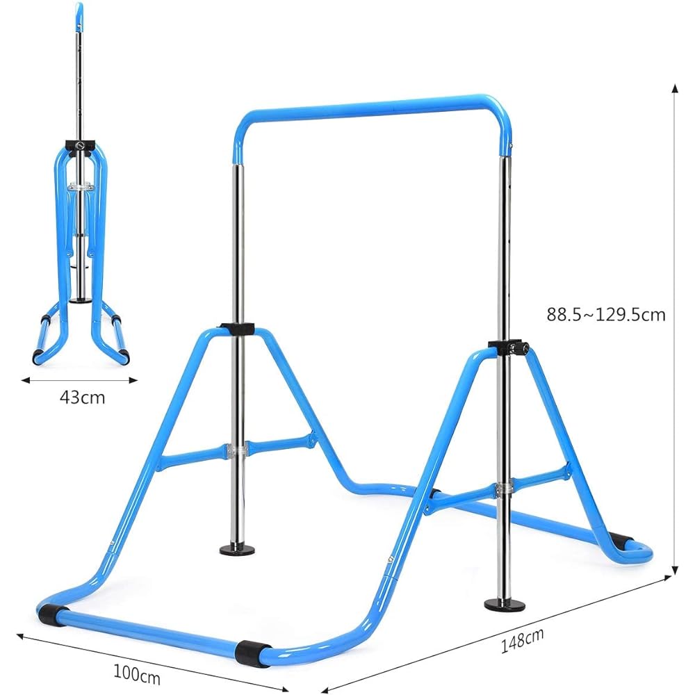 Horizontal bar, multi-functional, foldable, 4 height adjustable, load capacity 100kg, indoor, outdoor, home use, swing, easy to assemble, stainless steel bar, non-slip, birthday, New Year, Christmas present (blue)